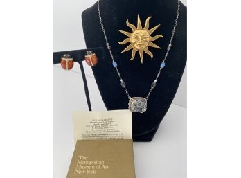 3 Unique Jewelry Pieces: MMA Ladybug Earrings 925, Alva Museum Sun Brooch, Michal Golan Boho Necklace