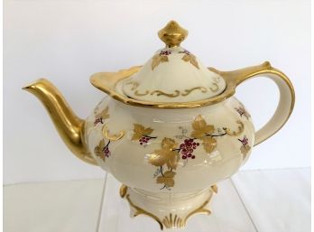 7' Tall -Simply Stunning SADLER Teapot Featuring Gold Leaves With Red Grapes Over An Ivory Colored Glaze