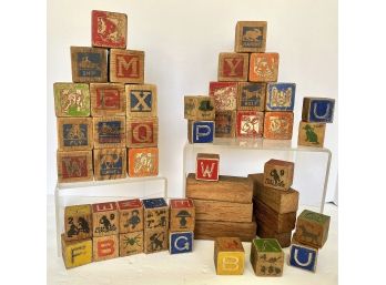 Vintage Wooden Assortment Of  Children's Blocks ( READ Description)