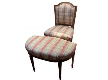 Vintage Reupholstered Curved Bench  Matching Chair -Detailed Frame