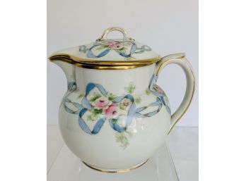 GDA France Teapot-6' Tall With Lid- Floral Design Gold Trim Marked 242