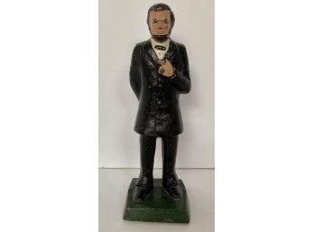 Antique Molded Cast Iron Statue Of Abraham Lincoln On Green Plinth Age Unknown 7' Height Lot #2