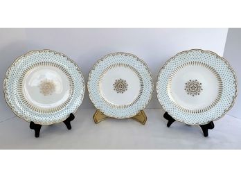 3 TIFFANY 7-3/4' Plates Mintons Made For Tiffany Co. Raised Turquoise Dots Gold Center Design (see Description