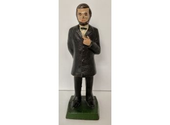 Antique Molded Cast Iron Statue Of Abraham Lincoln On Green Plinth Age Unknown 7' Height Lot #1