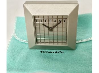 1989 Matteo Thun For Tiffany & Co. Swiss Desk Clock Silver Matte Finish UNTESTED  #1 ( READ Description)