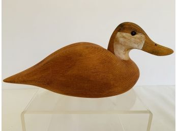 9' X 4-3/8' Hand Carved 1891 Signed Wooden Ruddy Duck Glass Eyes- Laura Cosner (?) New Hope, PA 1891? 1991?