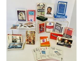 Collectible Assortment Of Playing Card Decks: Sadam Hussein, Iraq Most Wanted, Advertising, Casino Others