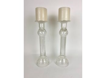 Tall Crackle Glass Candlesticks