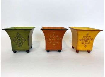 Trio Of Southern Living Hand Painted Tin Pots