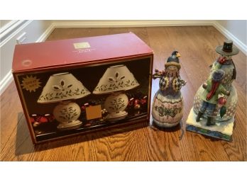 Christmas Lot #2 ~ New Lenox  Holiday Tea Lights & 2 Jim Shore Snowman ~