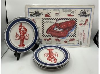 Set Of 4 Adorable Lobster Plates And 8 Lobster Placemats