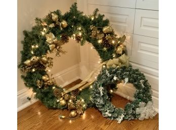Christmas Lot #6 ~ 2 Wreaths ~  1 Large Lighted And One Smaller