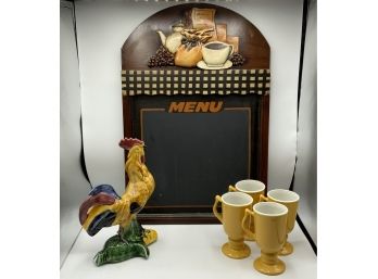Great Kitchen Decorating Lot ~ Vintage Hall Yellow Mugs, Menu Blackboard & More ~