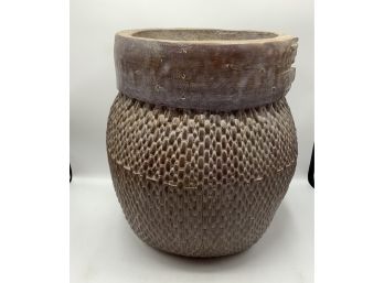 Large Hardened Basket Weave Vase ~ Very Cool Piece ~