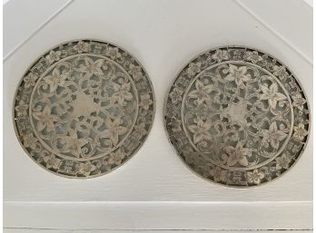 Two Silver Plated Round Glass Trivets