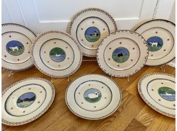 Eight Nicholas Mosse Pottery Animal & Farmhouse Designed Dinner Plates