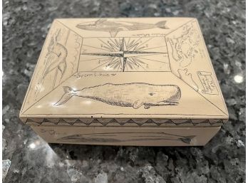 Vintage Scrimshaw Carved Lidded Box With Whale Theme