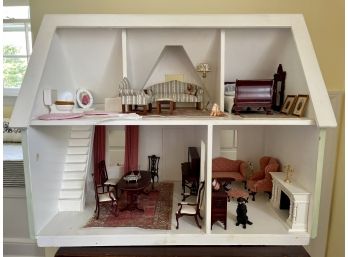 Highly Detailed And Stenciled Dollhouse Outfitted With Exquisite Furniture & Accessories
