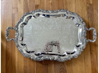 Large Embossed Serving Tray With Highly Decorated Handles