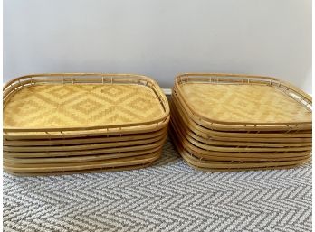 Seventeen Vintage Woven Bamboo Trays With Diamond Patterns And Open Gallery
