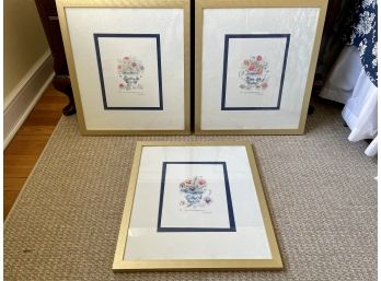 Three Beautifully Framed Botanicals By Davis Carroll (American, D. 2011) Pencil Signed & Numbered