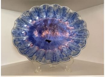Stunning Edgecomb Potters Glazed Porcelain Scalloped Edge Oval Bowl, Handcrafted In Maine