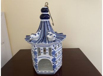 Blue & White Porcelain Hanging Pagoda Candle Lantern
