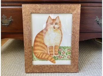 American Folk Art Style Tabby Cat Print, Custom Framed