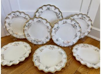 Set Of Eight Vintage Royal Crown Derby 'Normandie' Dinner Plates With Ruffled Edges
