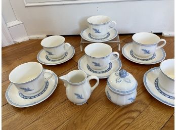 Set Of Six Villeroy & Boch 'Casa Azul' Cups & Saucers With Matching Sugar & Creamer