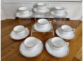 Eight Royal Doulton 'Platinum Elegance' H5321 Tea Cups & Saucers