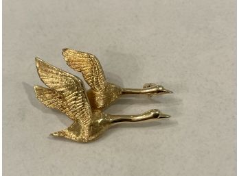 14k Gold Flying Duck Pair Pin