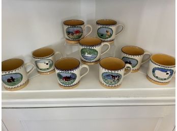 Nine Nicholas Mosse Pottery Large Mugs From The Rural Pattern Collection