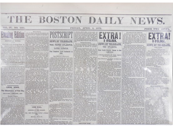 Newspapers - Boston News - April 4, 1873 'Opening Of The Base Ball Season'