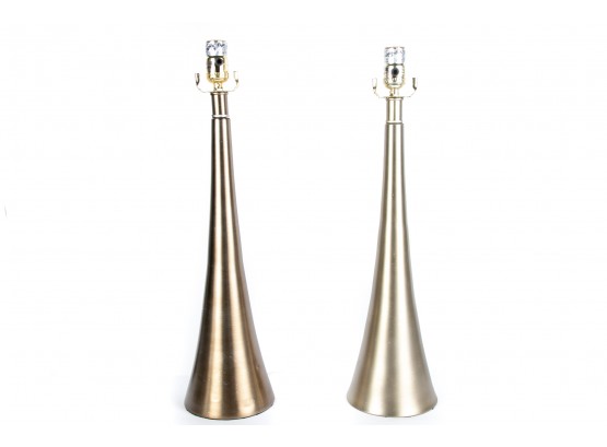 (17) Pair Of Brushed Gold Metal Table Lamps