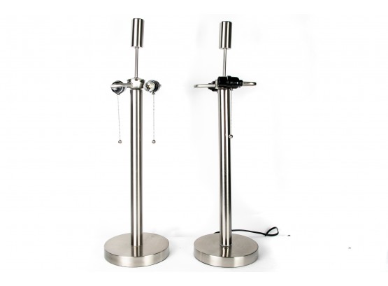 (108) Pair Of Brushed Stainless Table Lamps