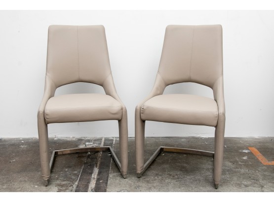 (10) Pair Of Phoenix Taupe Leather Dining Chairs