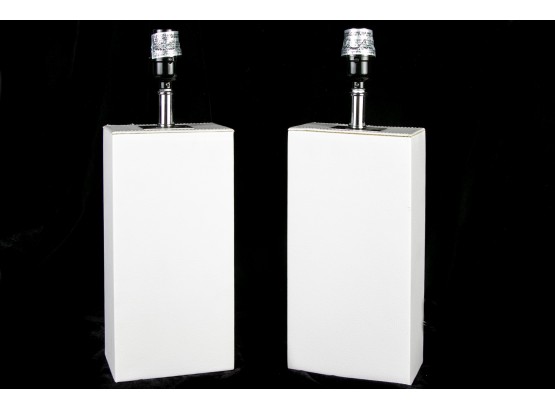 (113) Pair Of White Faux Leather Clad Table Lamps