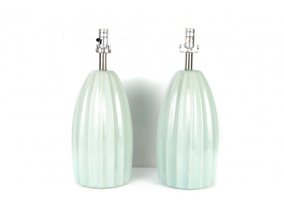 (109) Pair Of Sea Foam Green Ceramic Table Lamps