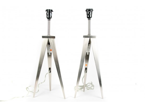(64) Pair Of Brushed Aluminum Tripod Table Lamp