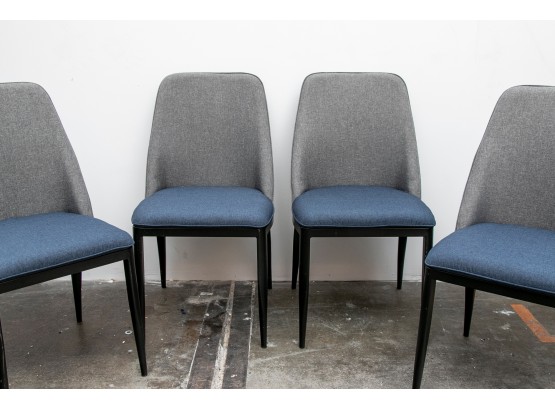 (9) Four Two-Tone Upholstered Steel-frame Dining Chairs