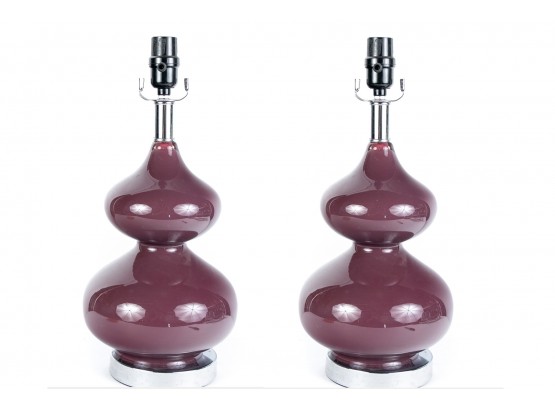 (29) Pair Of Purple Gourd Shaped Glass Table Lamps From Safavieh