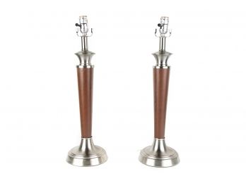 (69) Pair Of Wood And Brushed Nickel Table Lamps