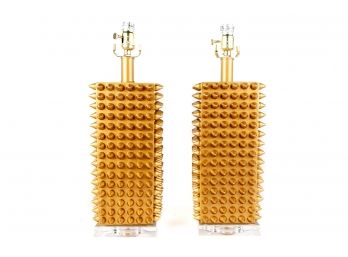 (78) Pair Of Gold Studded Table Lamps