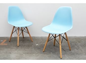 (34) Pair Of Light Blue Shell Chairs With Eiffel Legs