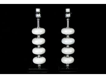 (112) Pair Of Milk Glass And Chrome Table Lamps
