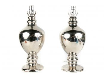 (72)  Pair Of Silver Glass Urn Shape Table Lamps