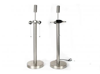 (108) Pair Of Brushed Stainless Table Lamps