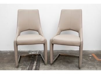 (10) Pair Of Phoenix Taupe Leather Dining Chairs