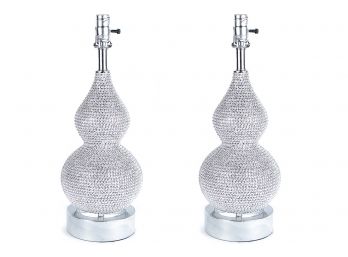 (19) Pair Of Silver Beaded Gourd Shaped Table Lamp